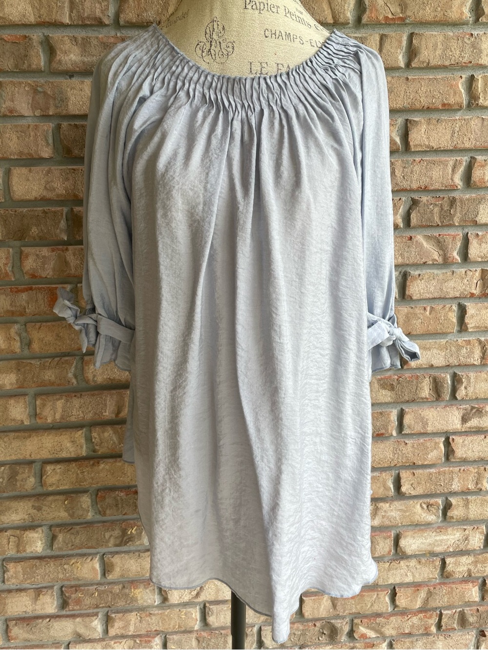 Paisley Vine Light Blue Boho Peasant Tunic with Tie Sleeves